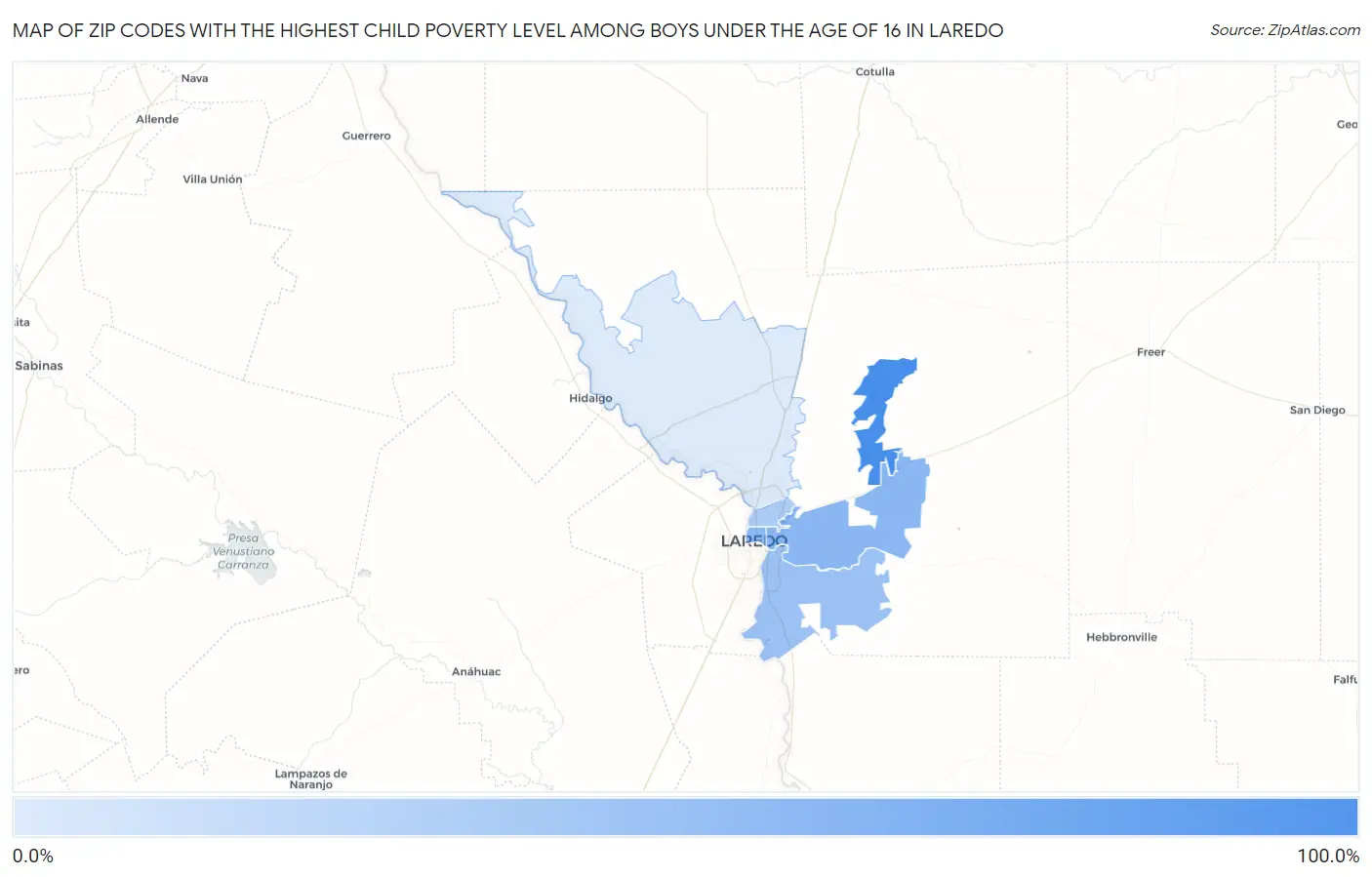 Zip Codes with the Highest Child Poverty Level Among Boys Under the Age of 16 in Laredo Map
