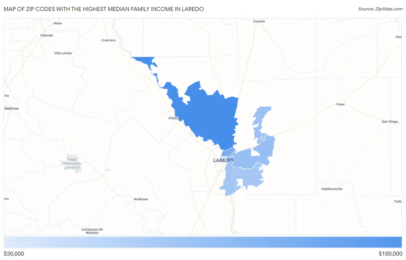 Zip Codes with the Highest Median Family Income in Laredo Map