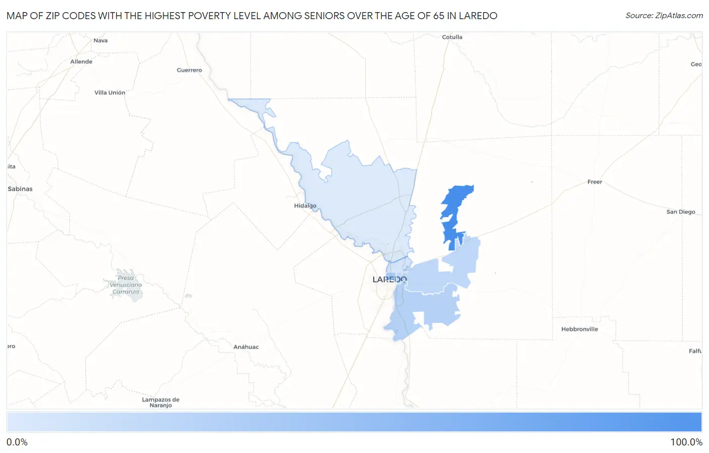 Zip Codes with the Highest Poverty Level Among Seniors Over the Age of 65 in Laredo Map