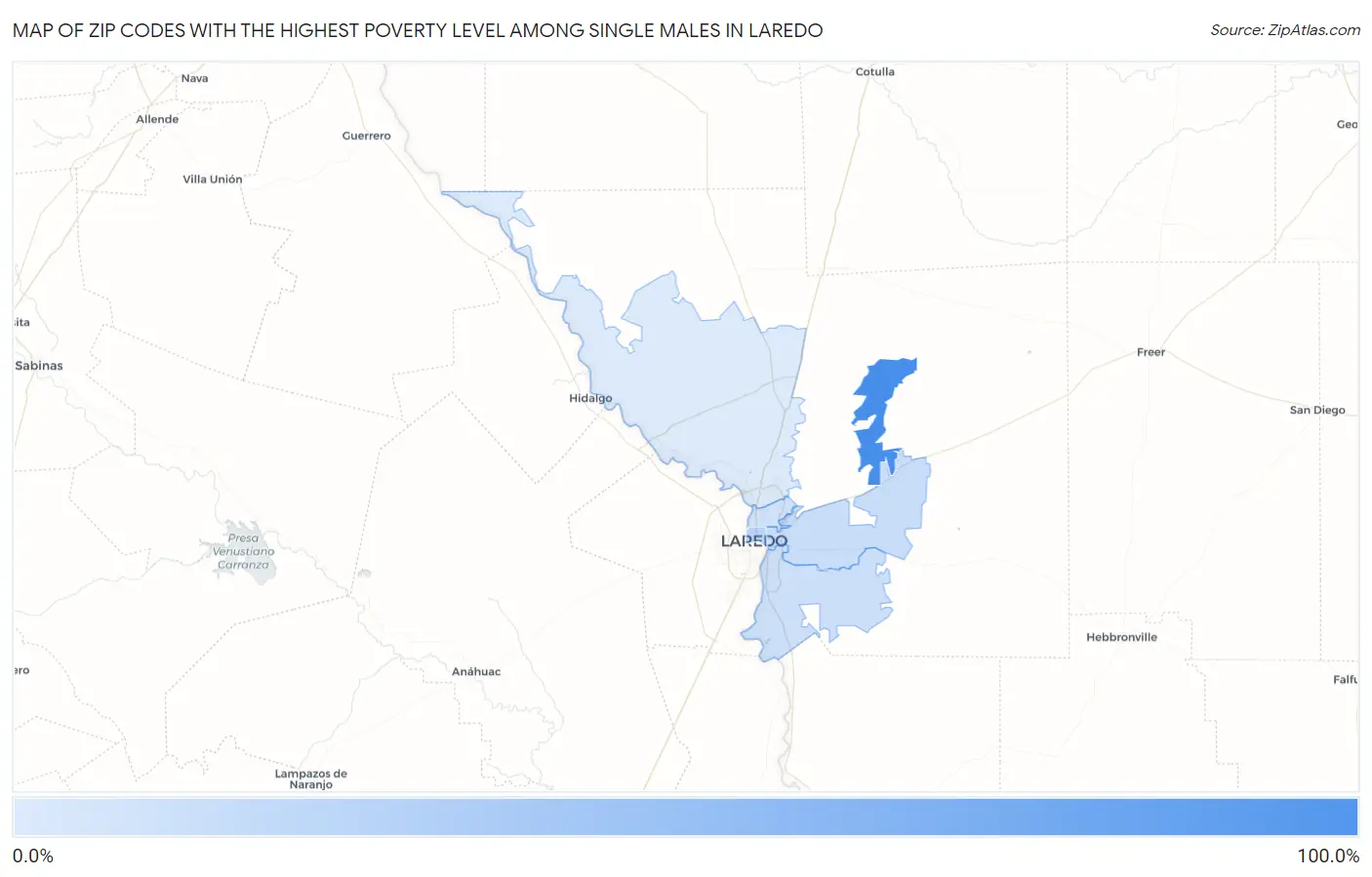 Zip Codes with the Highest Poverty Level Among Single Males in Laredo Map