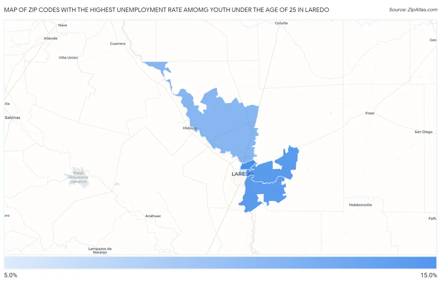 Zip Codes with the Highest Unemployment Rate Amomg Youth Under the Age of 25 in Laredo Map