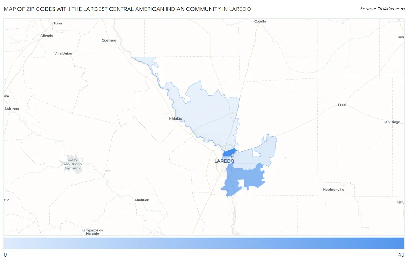 Zip Codes with the Largest Central American Indian Community in Laredo Map