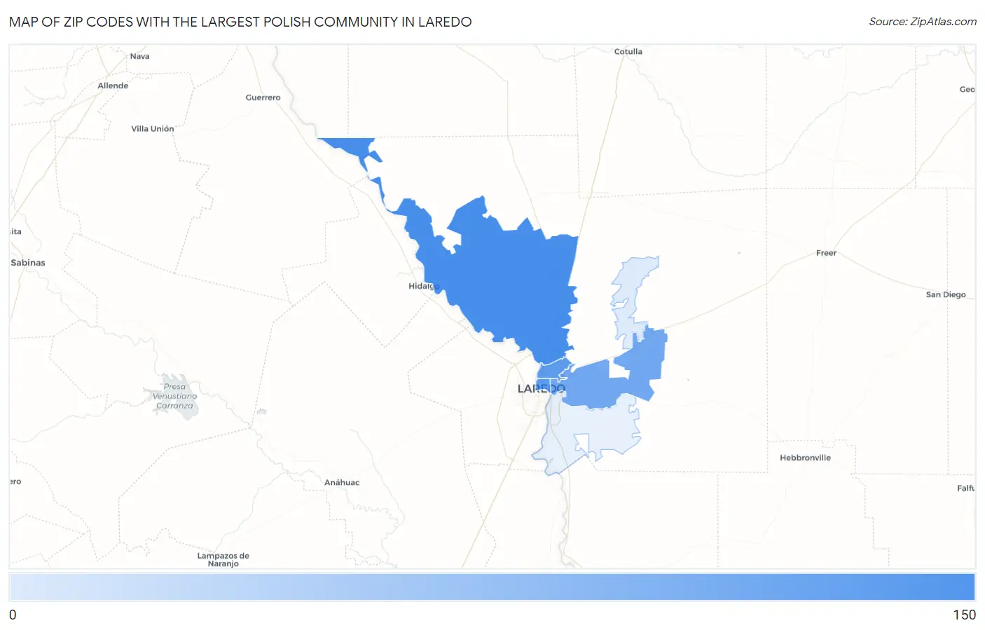 Zip Codes with the Largest Polish Community in Laredo Map