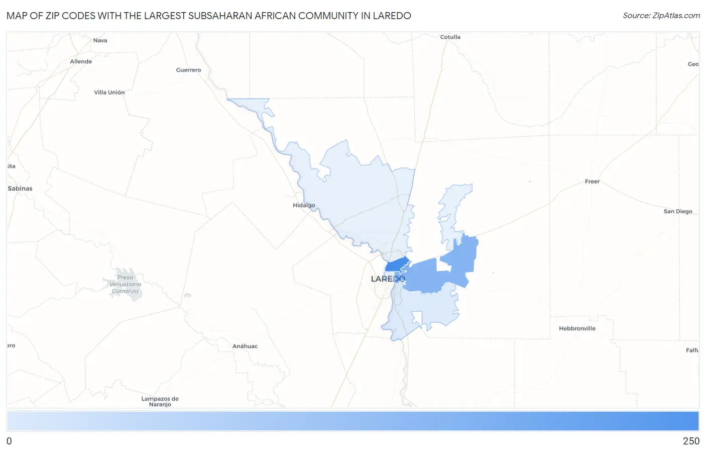 Zip Codes with the Largest Subsaharan African Community in Laredo Map