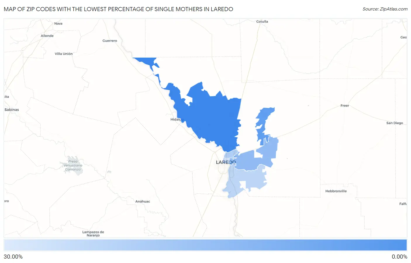 Zip Codes with the Lowest Percentage of Single Mothers in Laredo Map
