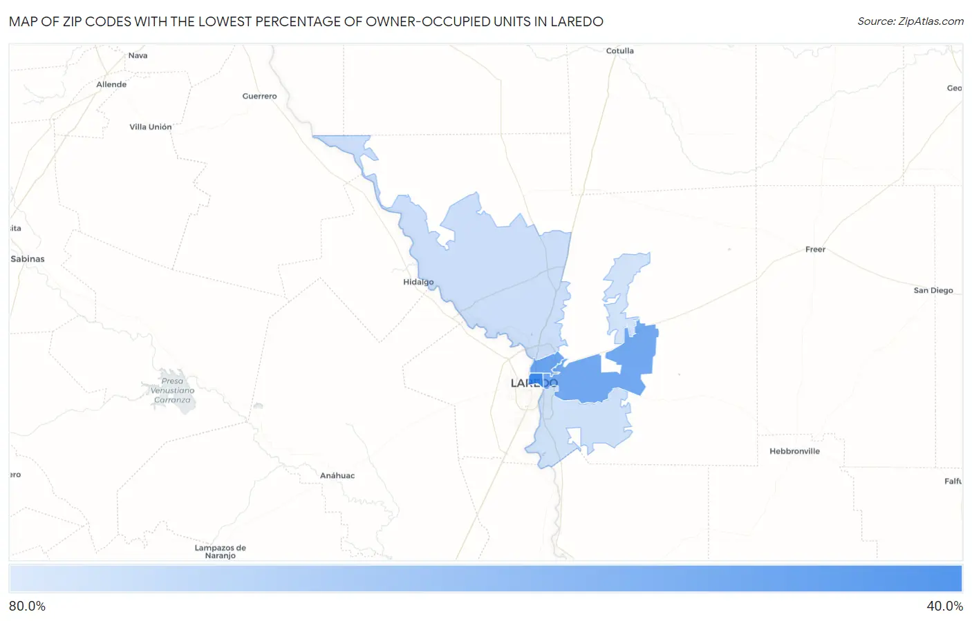 Zip Codes with the Lowest Percentage of Owner-Occupied Units in Laredo Map