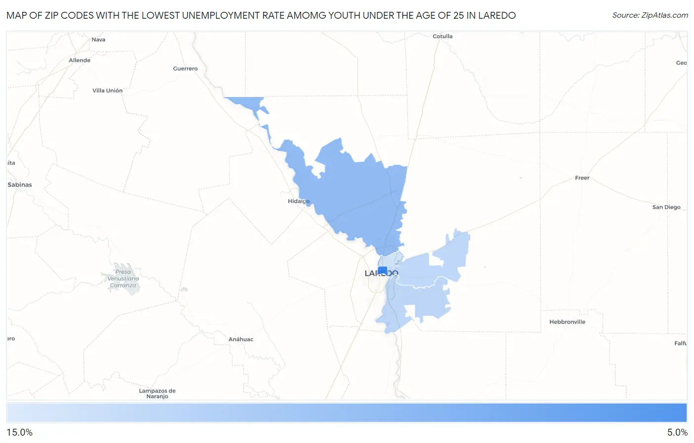 Zip Codes with the Lowest Unemployment Rate Amomg Youth Under the Age of 25 in Laredo Map