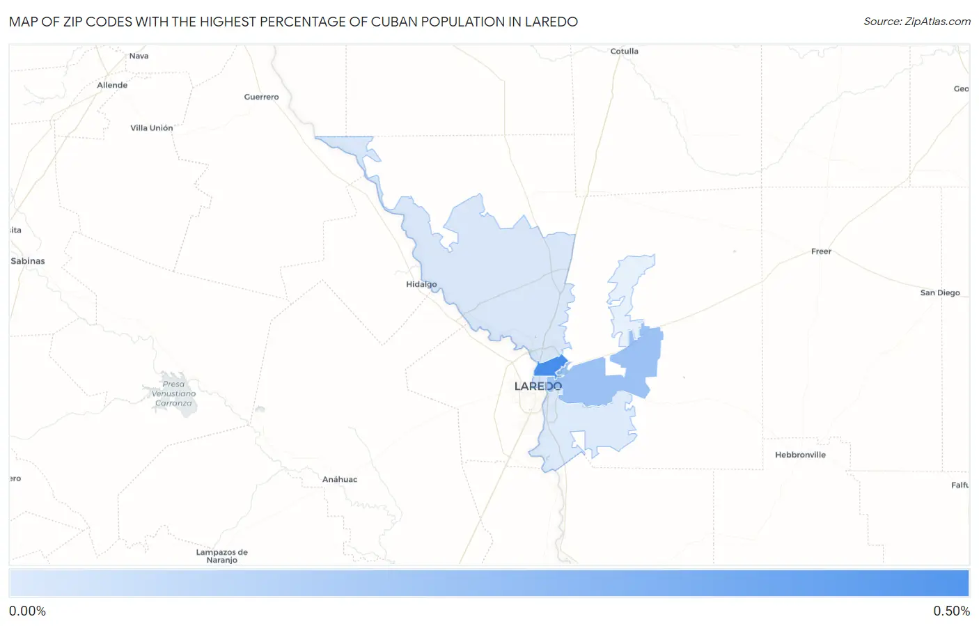 Zip Codes with the Highest Percentage of Cuban Population in Laredo Map
