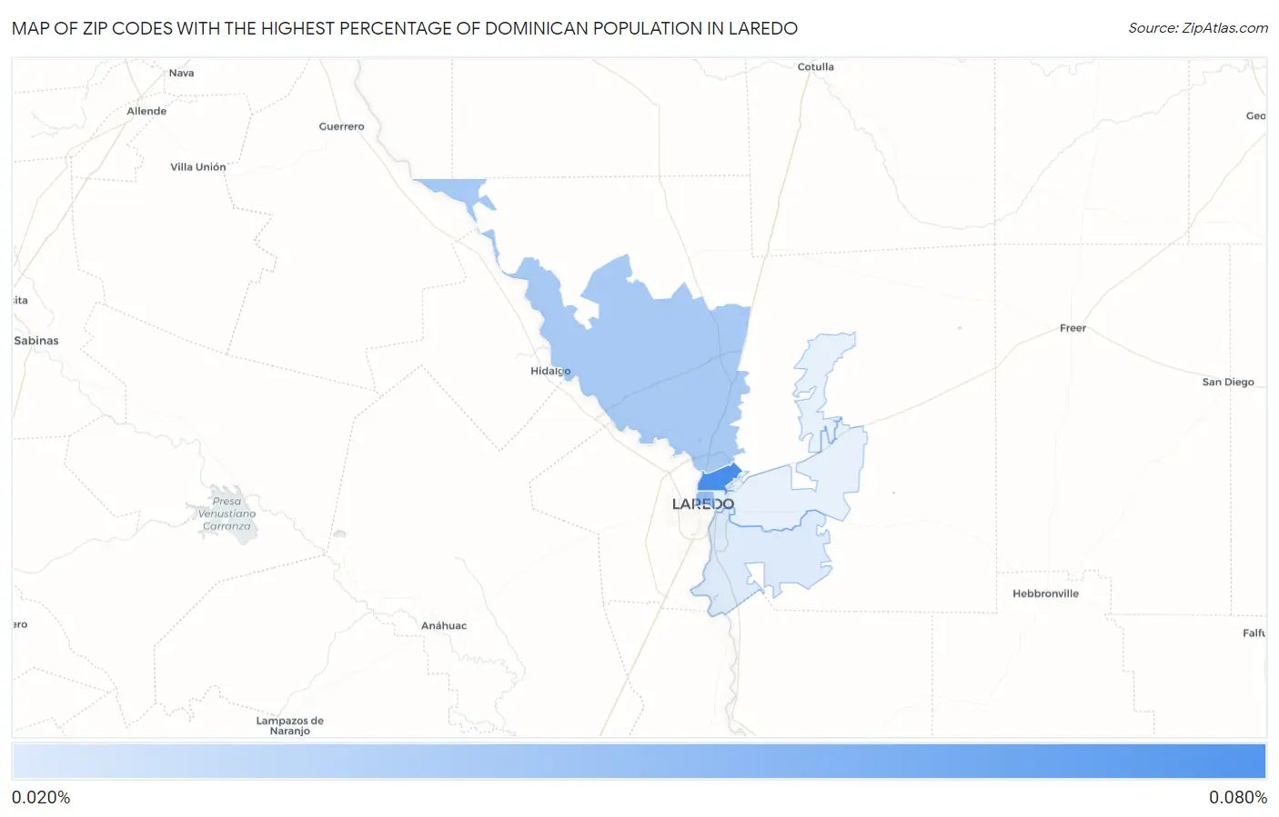 Zip Codes with the Highest Percentage of Dominican Population in Laredo Map