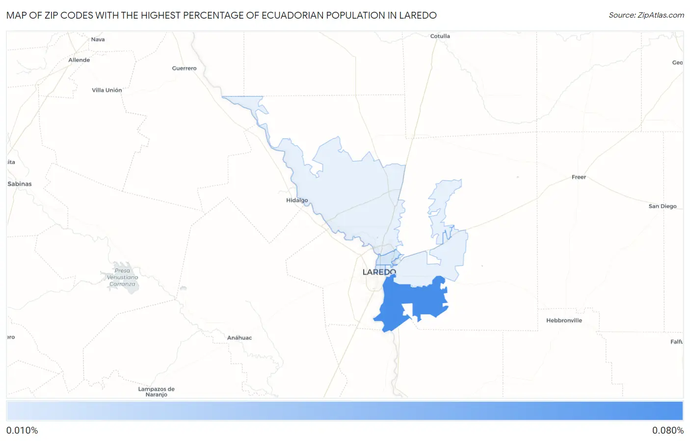 Zip Codes with the Highest Percentage of Ecuadorian Population in Laredo Map