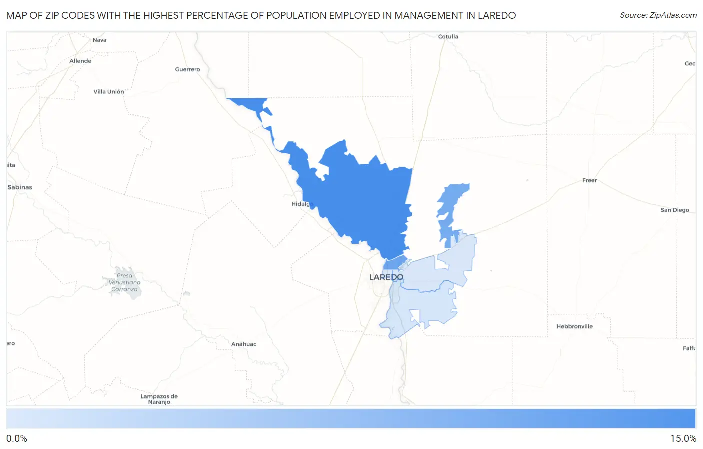 Zip Codes with the Highest Percentage of Population Employed in Management in Laredo Map