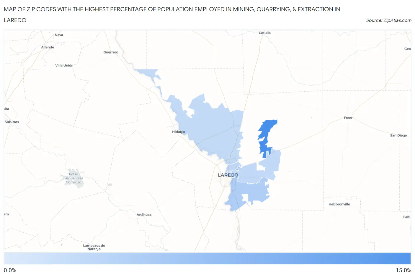 Zip Codes with the Highest Percentage of Population Employed in Mining, Quarrying, & Extraction in Laredo Map
