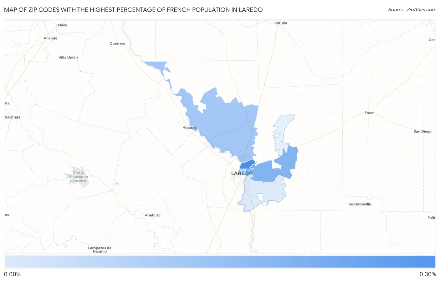 Zip Codes with the Highest Percentage of French Population in Laredo Map