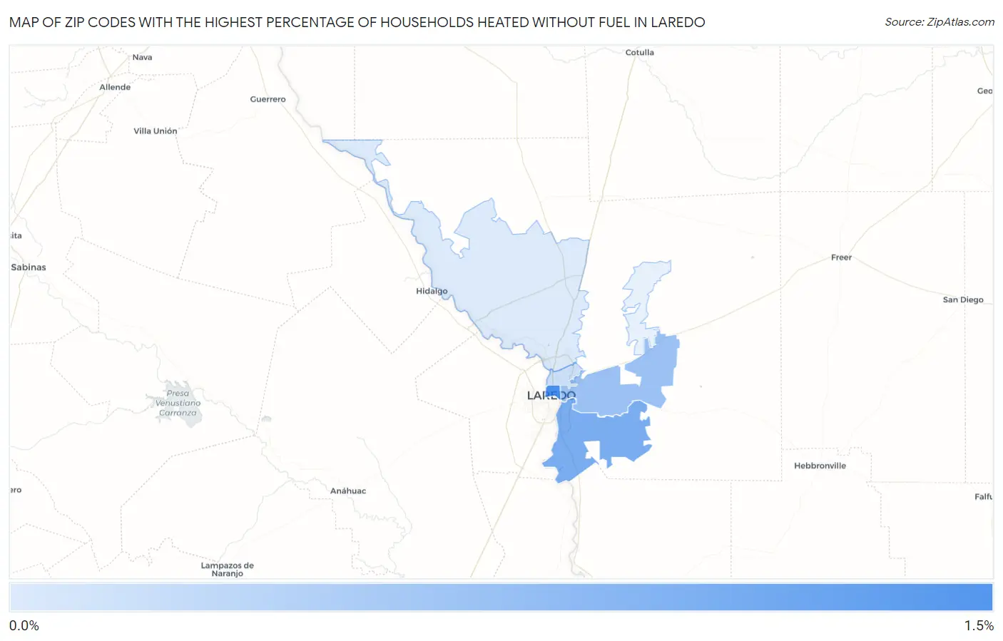 Zip Codes with the Highest Percentage of Households Heated without Fuel in Laredo Map