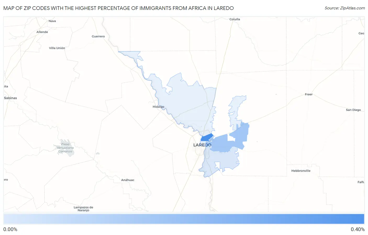 Zip Codes with the Highest Percentage of Immigrants from Africa in Laredo Map