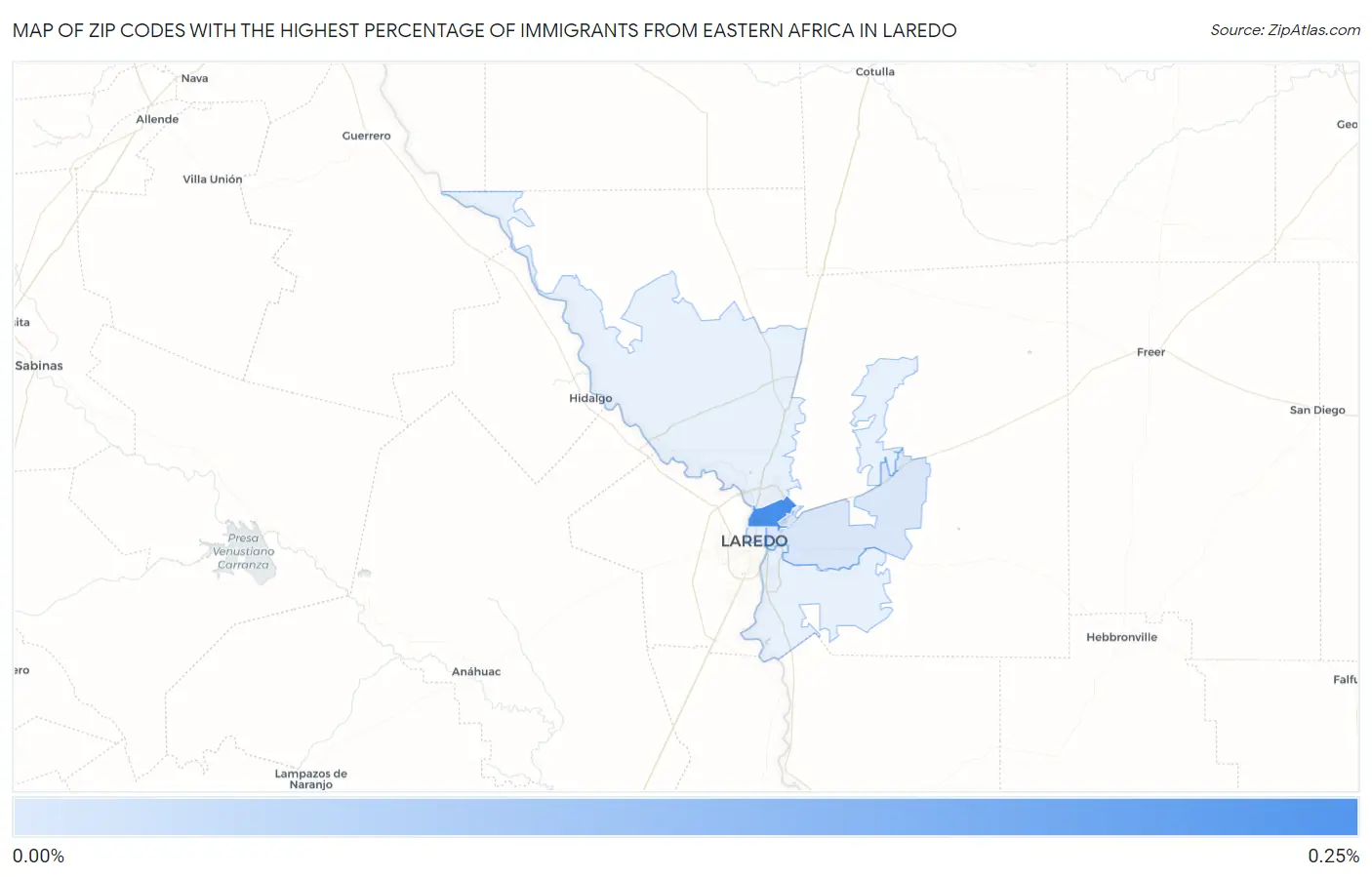 Zip Codes with the Highest Percentage of Immigrants from Eastern Africa in Laredo Map