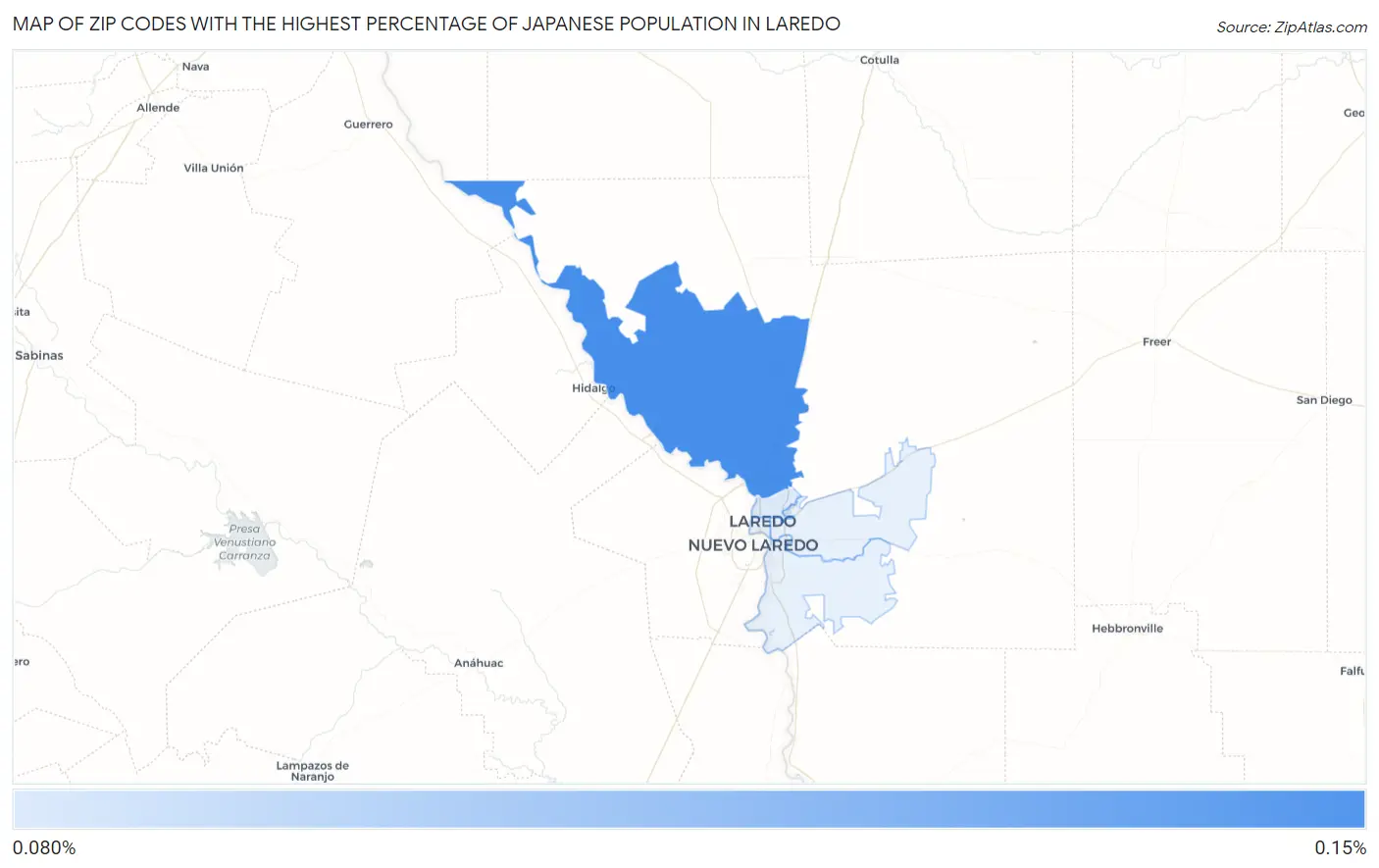 Zip Codes with the Highest Percentage of Japanese Population in Laredo Map
