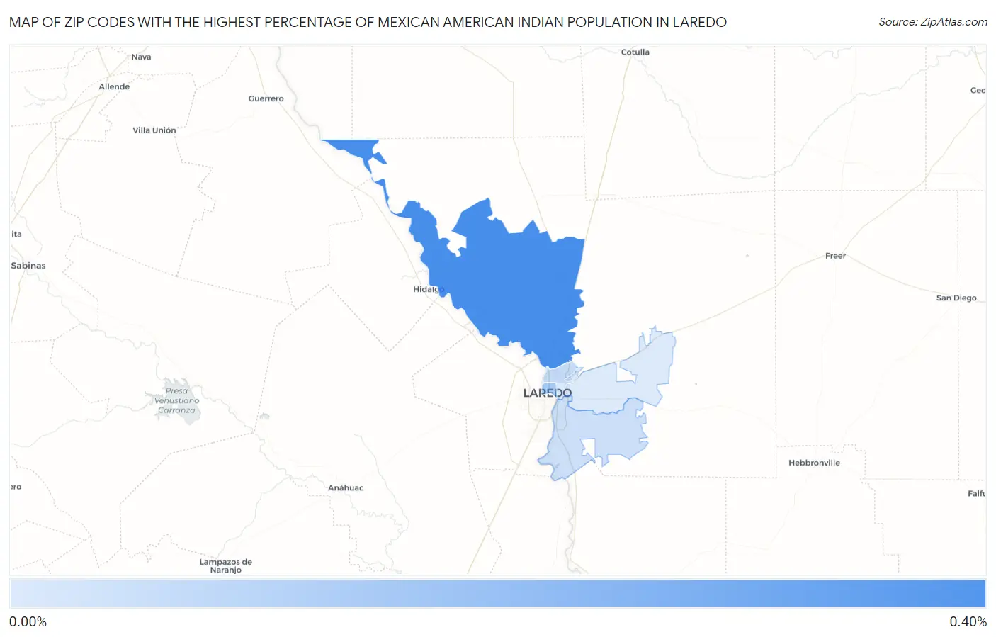 Zip Codes with the Highest Percentage of Mexican American Indian Population in Laredo Map