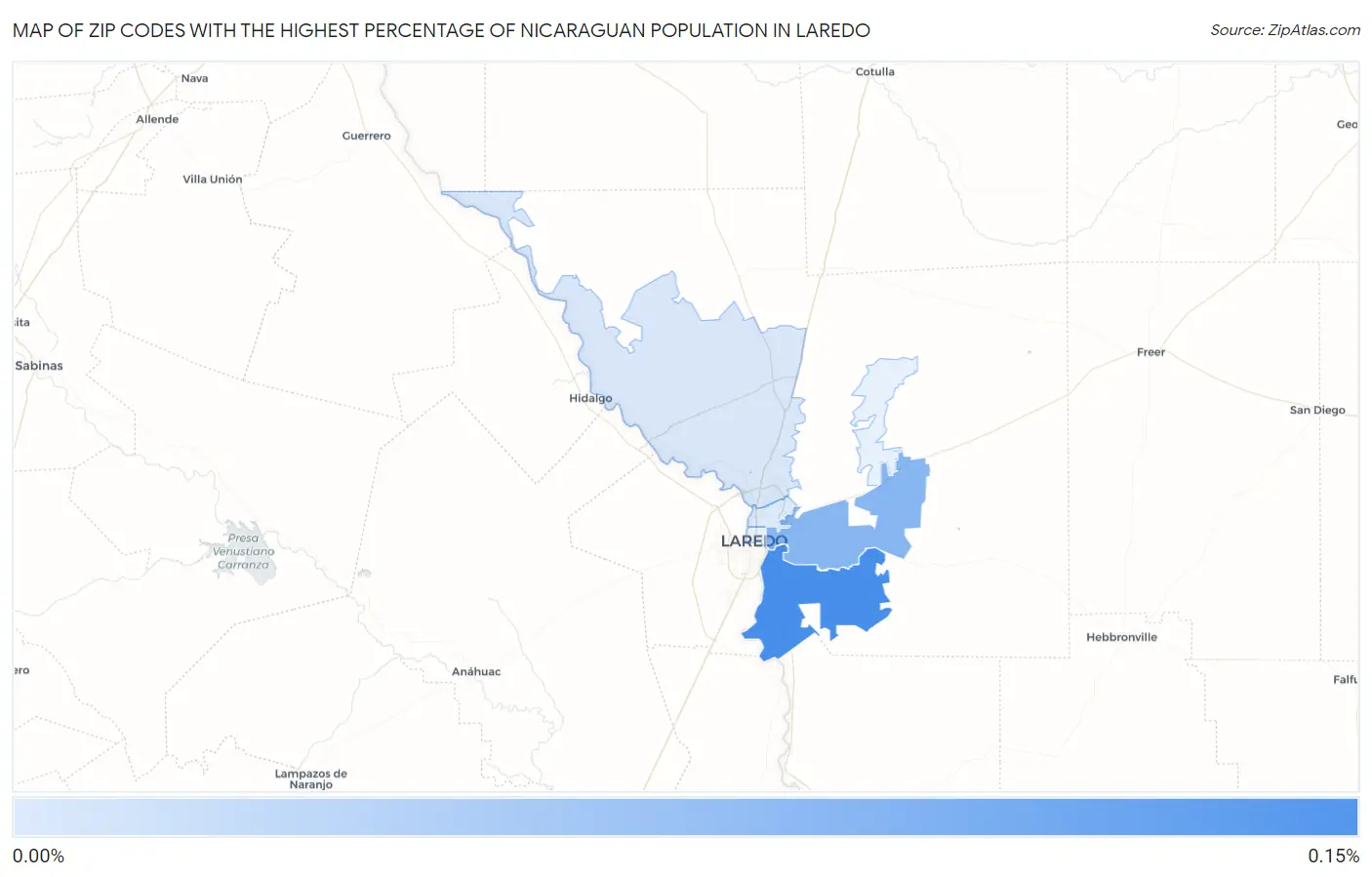 Zip Codes with the Highest Percentage of Nicaraguan Population in Laredo Map