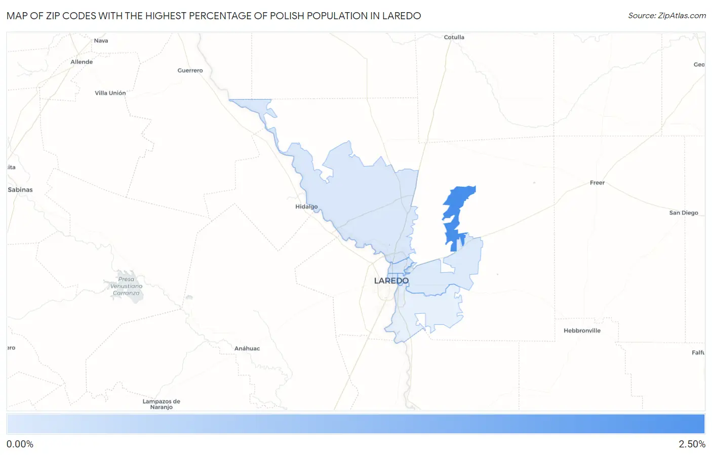 Zip Codes with the Highest Percentage of Polish Population in Laredo Map