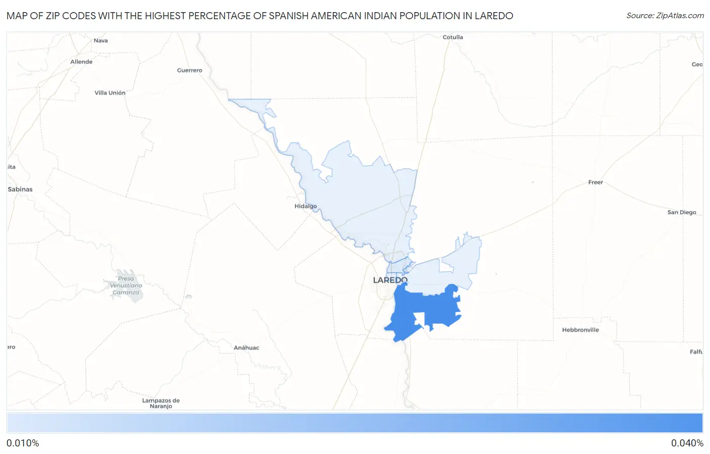 Zip Codes with the Highest Percentage of Spanish American Indian Population in Laredo Map