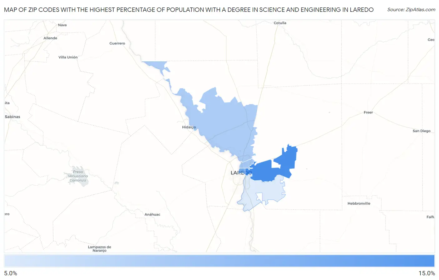 Zip Codes with the Highest Percentage of Population with a Degree in Science and Engineering in Laredo Map