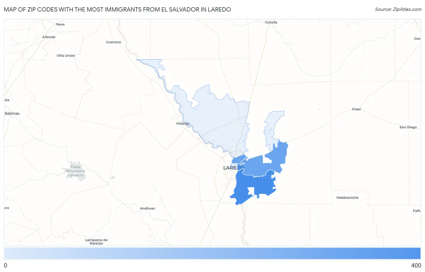 Zip Codes with the Most Immigrants from El Salvador in Laredo Map
