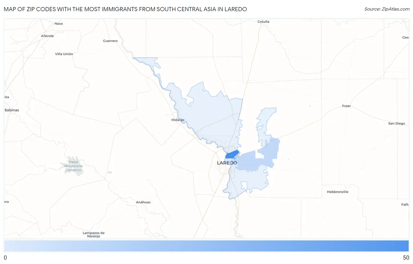 Zip Codes with the Most Immigrants from South Central Asia in Laredo Map