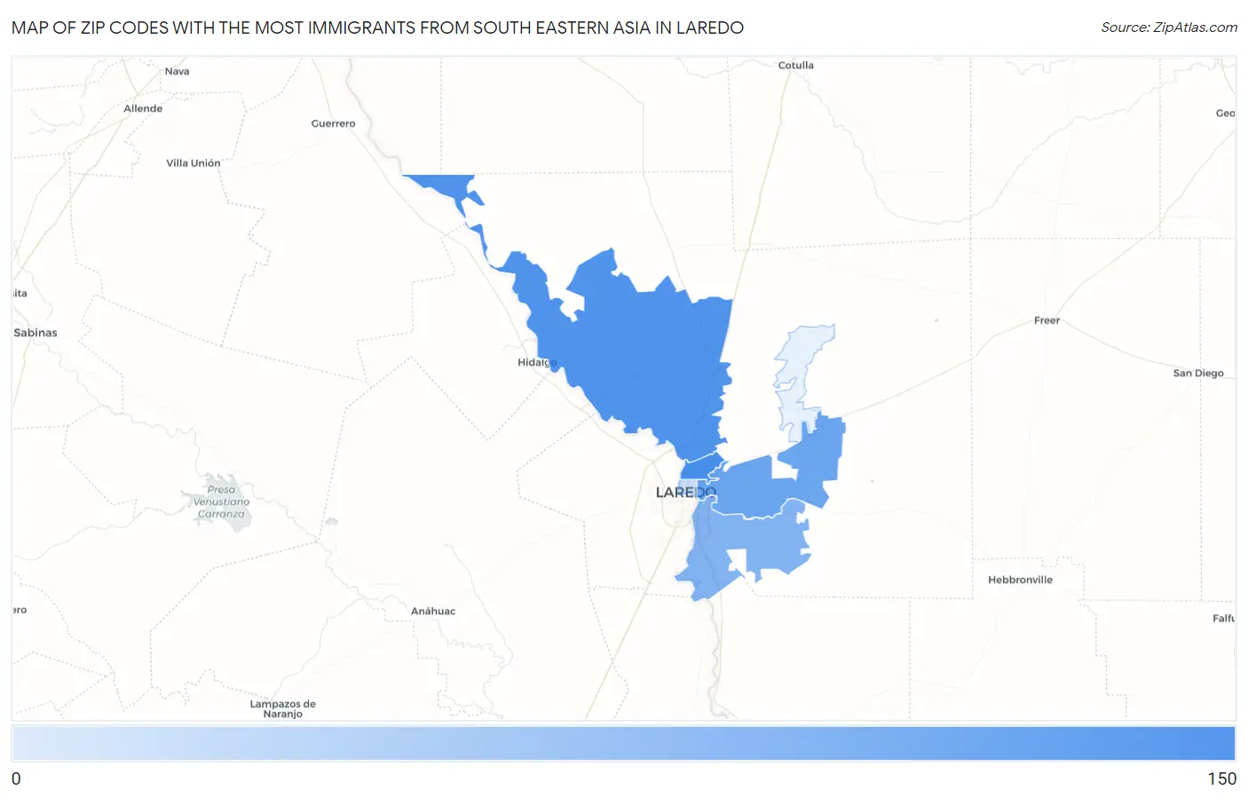 Zip Codes with the Most Immigrants from South Eastern Asia in Laredo Map
