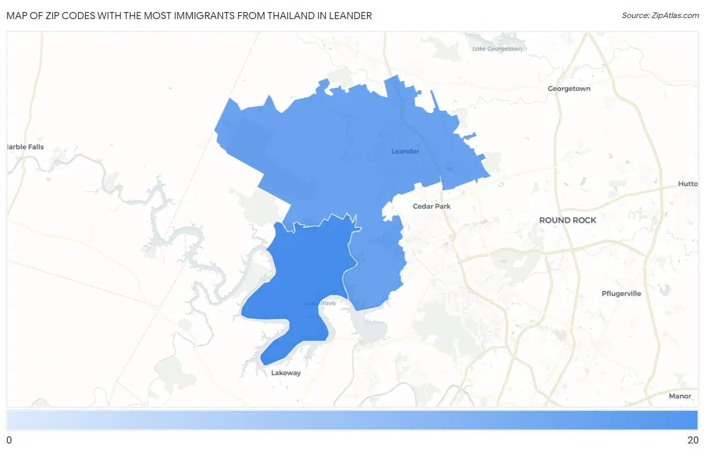 Zip Codes with the Most Immigrants from Thailand in Leander Map