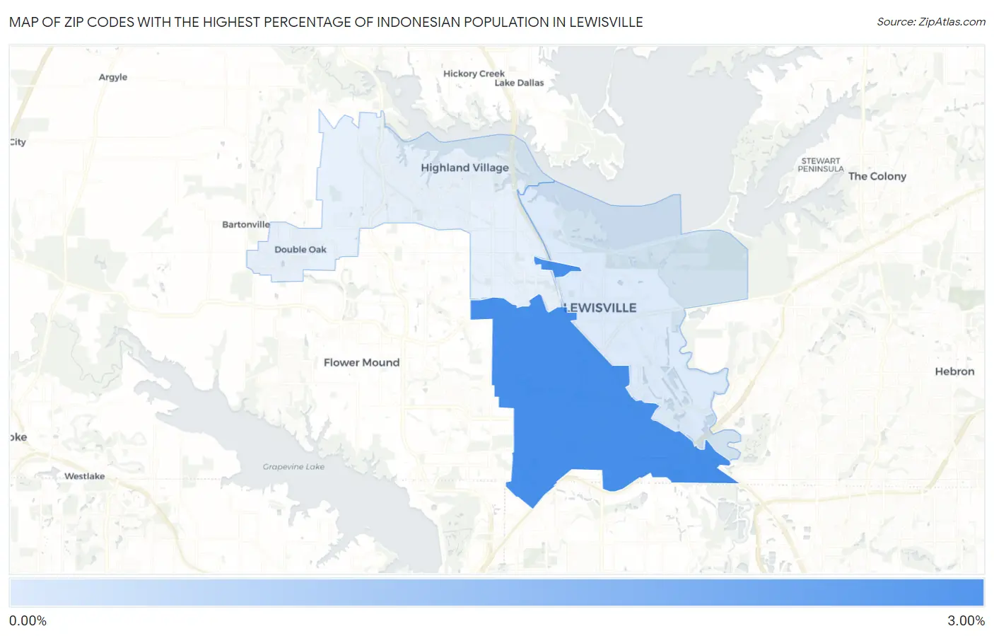 Zip Codes with the Highest Percentage of Indonesian Population in Lewisville Map