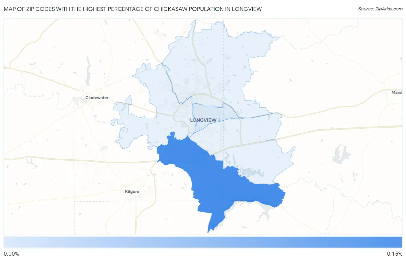 Zip Codes with the Highest Percentage of Chickasaw Population in Longview Map