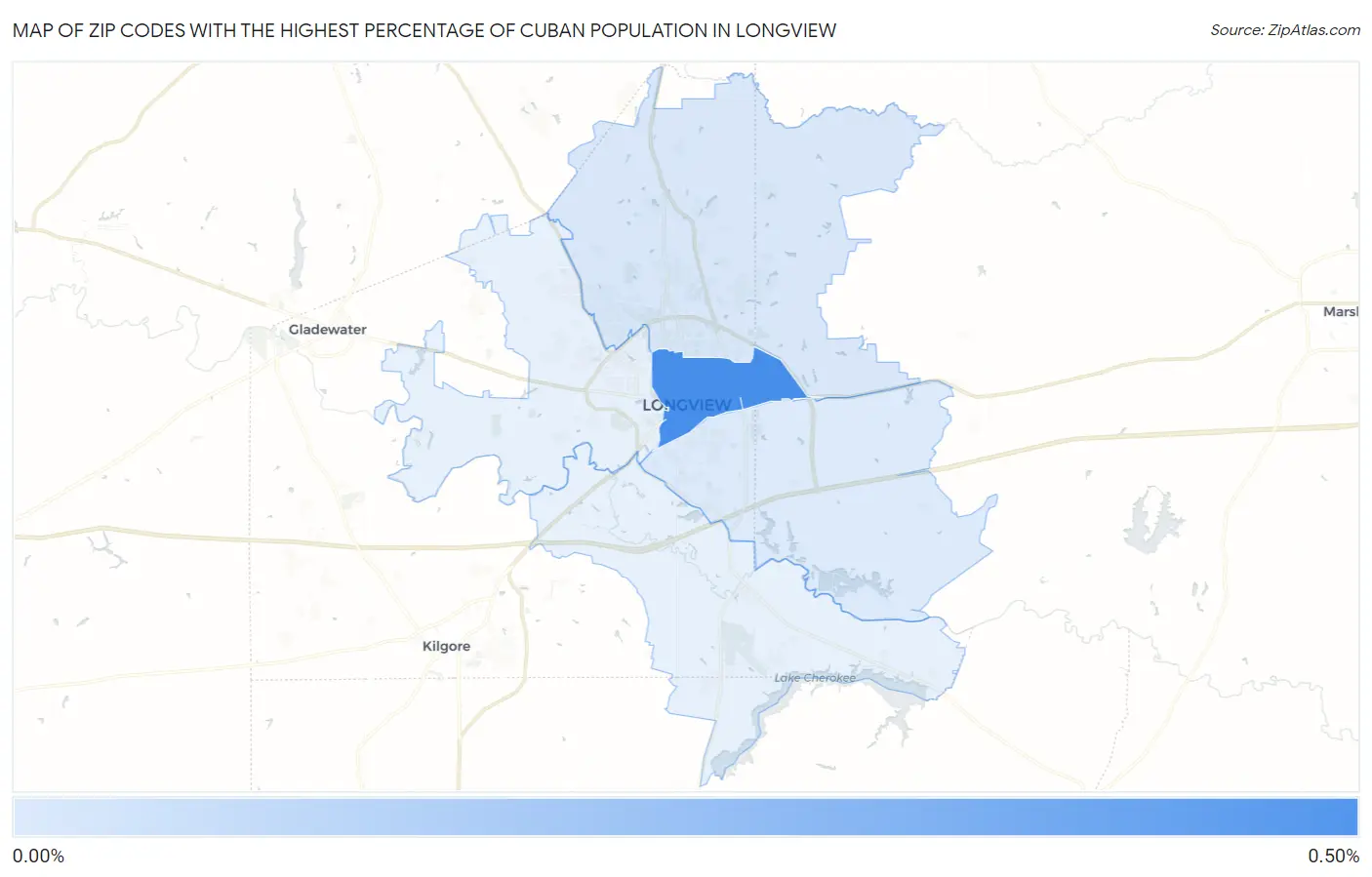 Zip Codes with the Highest Percentage of Cuban Population in Longview Map