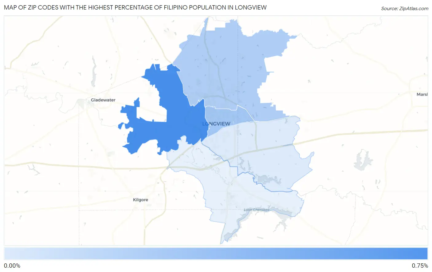 Zip Codes with the Highest Percentage of Filipino Population in Longview Map
