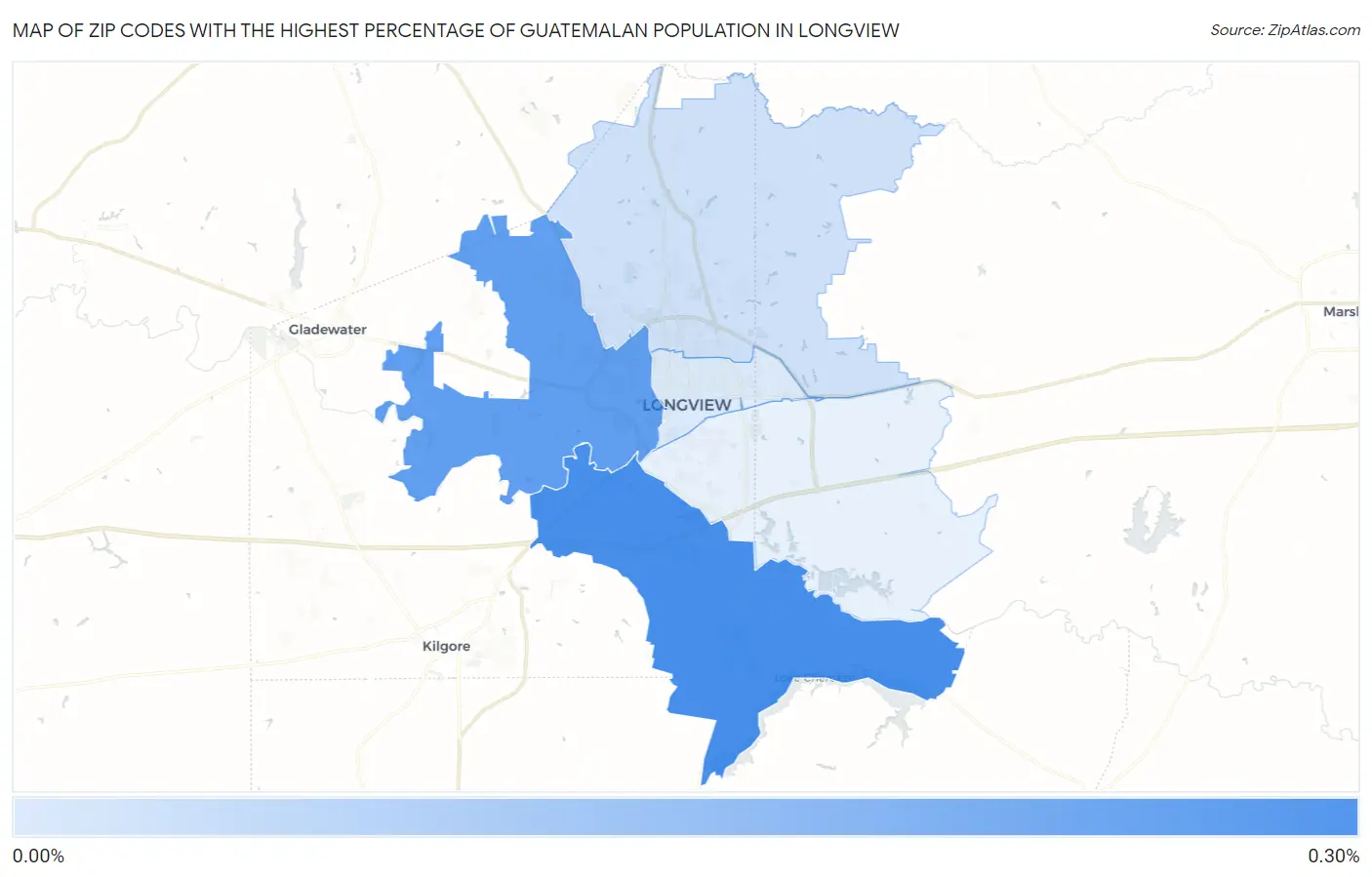 Zip Codes with the Highest Percentage of Guatemalan Population in Longview Map