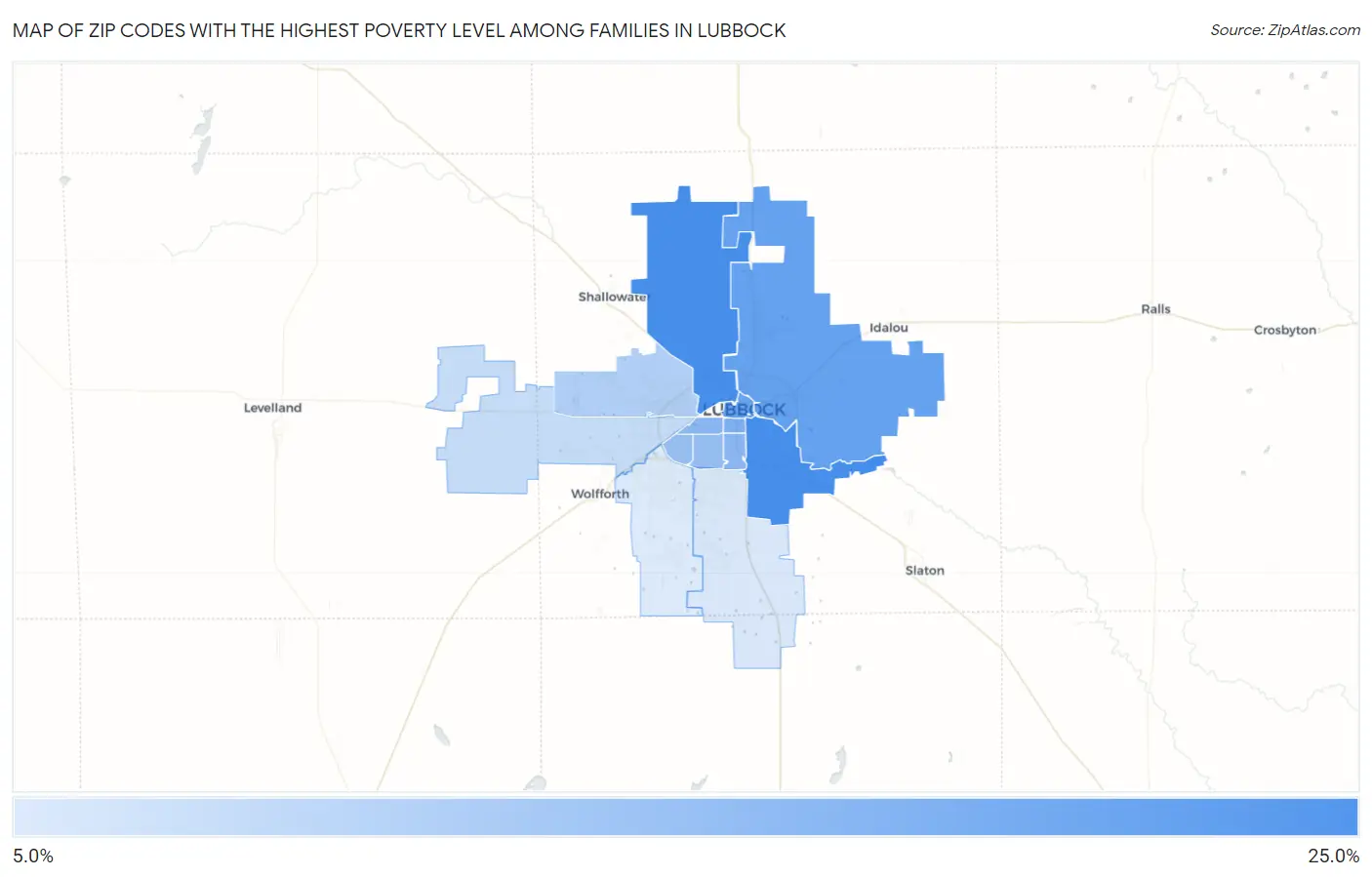 Zip Codes with the Highest Poverty Level Among Families in Lubbock Map