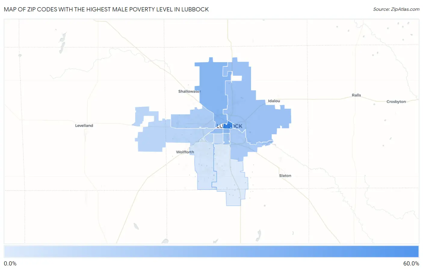 Zip Codes with the Highest Male Poverty Level in Lubbock Map