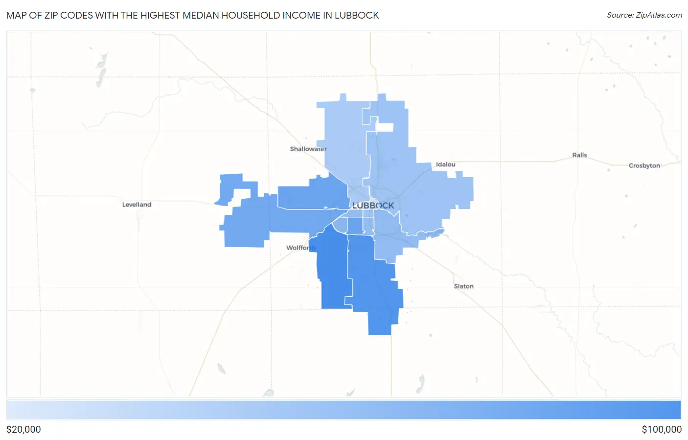 Zip Codes with the Highest Median Household Income in Lubbock Map