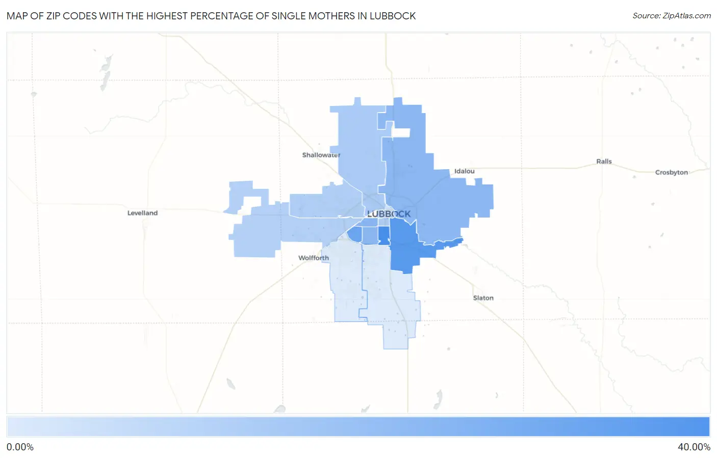 Zip Codes with the Highest Percentage of Single Mothers in Lubbock Map
