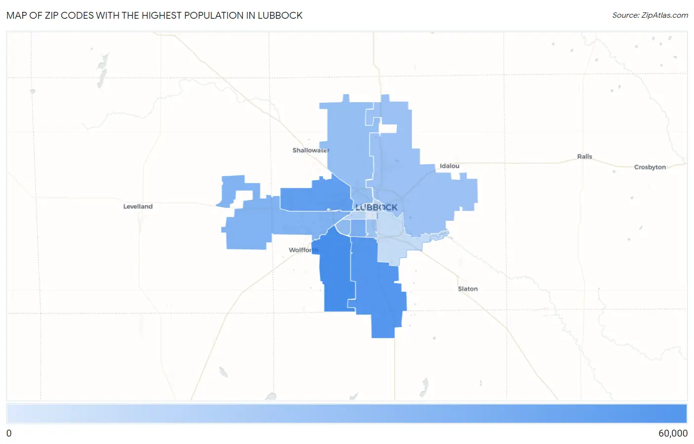 Zip Codes with the Highest Population in Lubbock Map