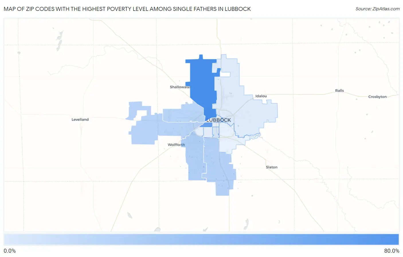 Zip Codes with the Highest Poverty Level Among Single Fathers in Lubbock Map