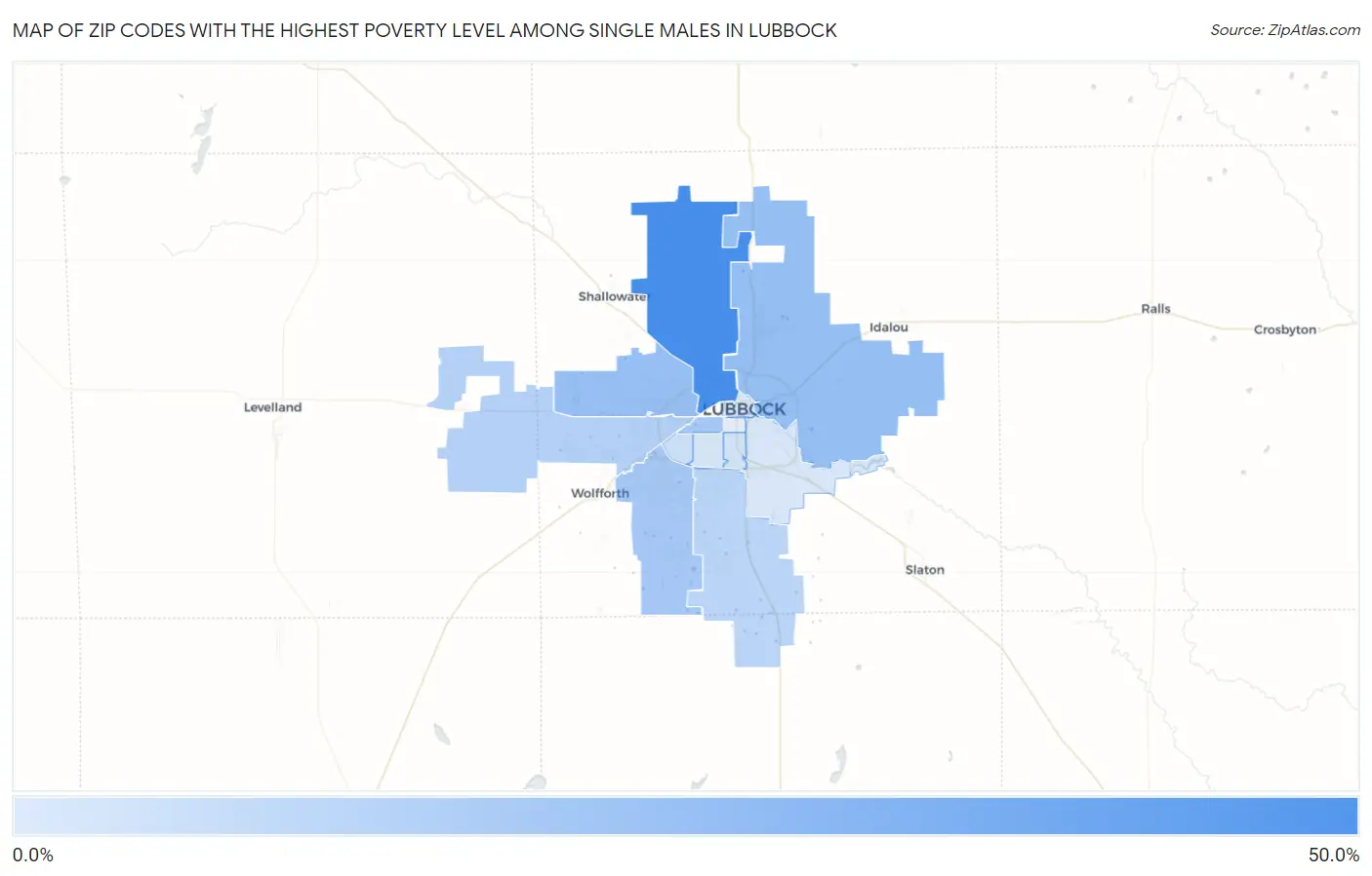 Zip Codes with the Highest Poverty Level Among Single Males in Lubbock Map