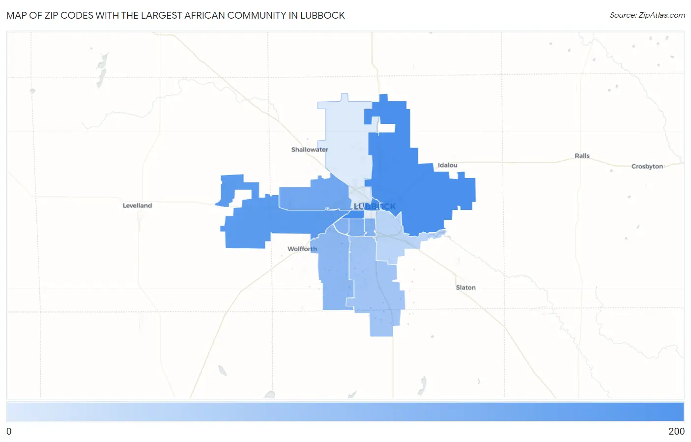 Zip Codes with the Largest African Community in Lubbock Map