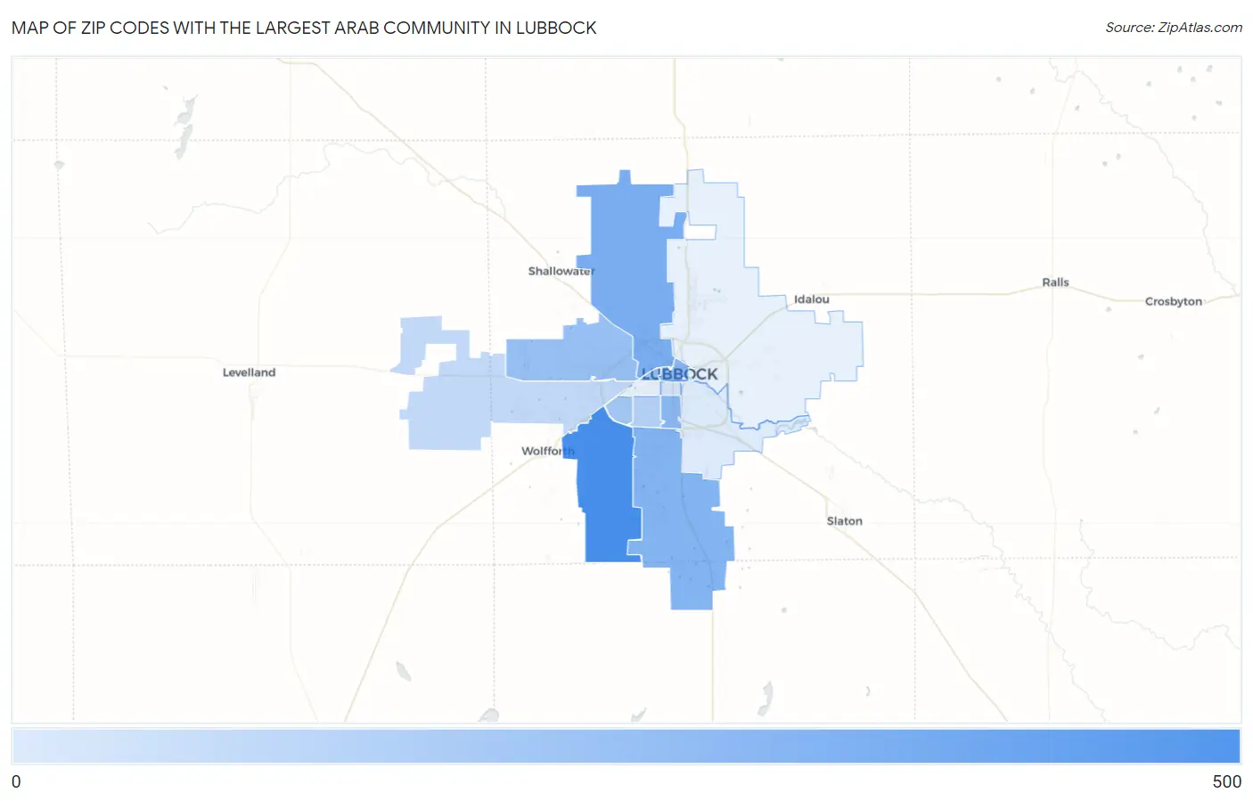 Zip Codes with the Largest Arab Community in Lubbock Map