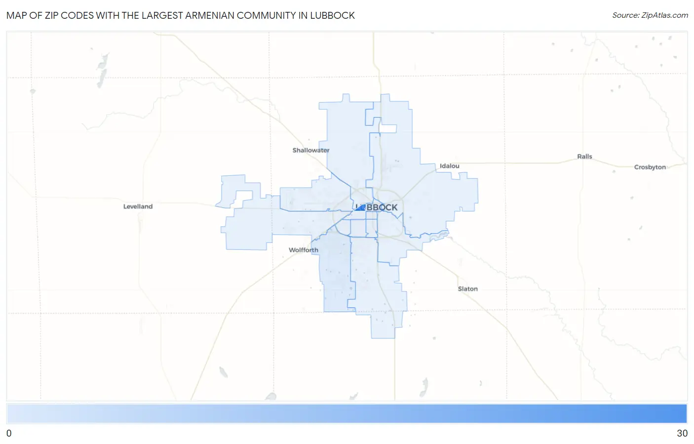 Zip Codes with the Largest Armenian Community in Lubbock Map