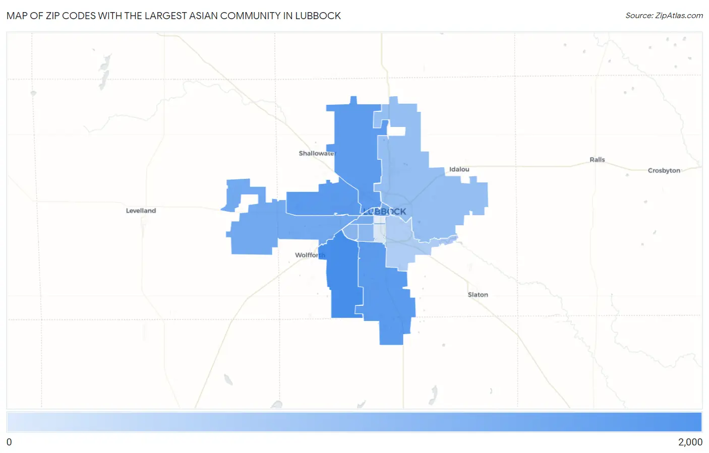 Zip Codes with the Largest Asian Community in Lubbock Map