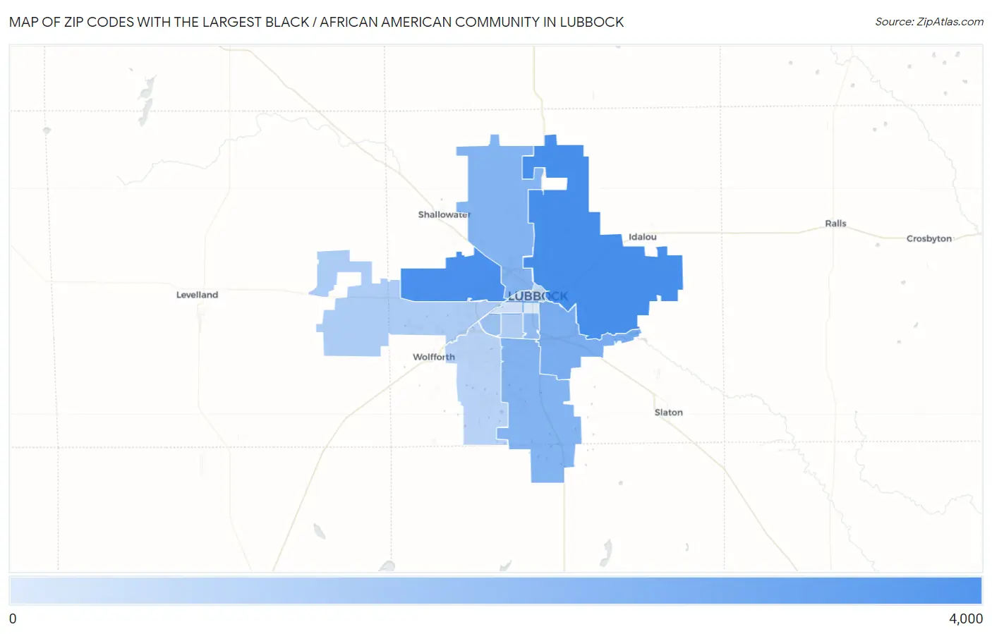 Zip Codes with the Largest Black / African American Community in Lubbock Map
