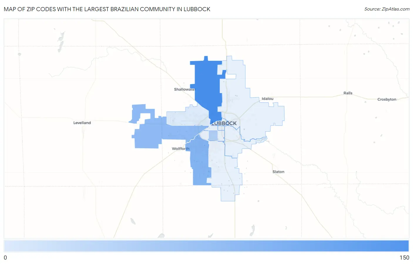 Zip Codes with the Largest Brazilian Community in Lubbock Map