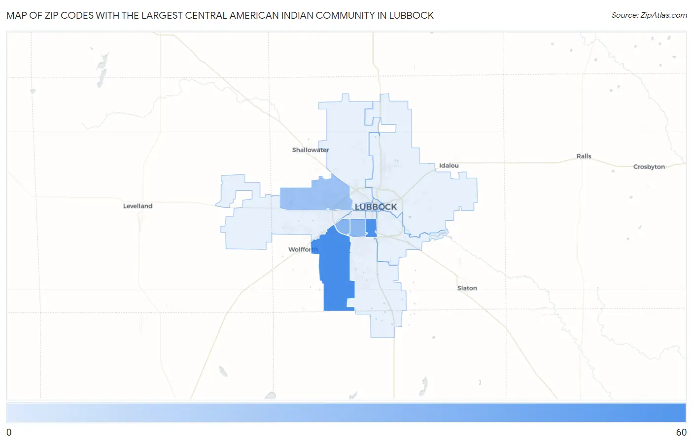 Zip Codes with the Largest Central American Indian Community in Lubbock Map