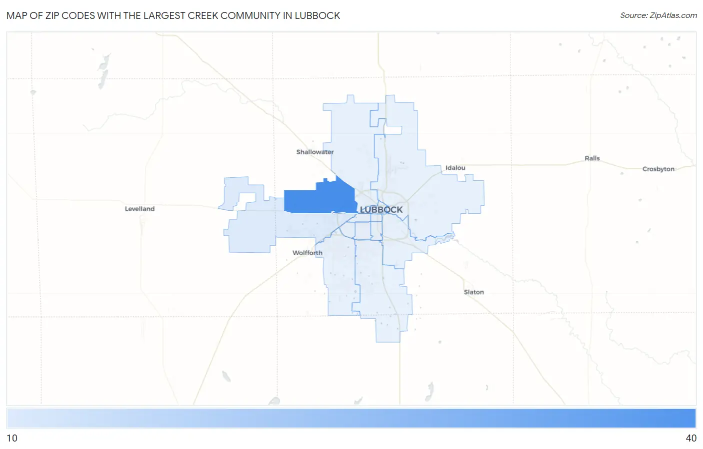 Zip Codes with the Largest Creek Community in Lubbock Map